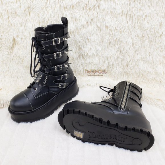 Men's Spiked Strap Goth Punk Platform Boots Slacker 165 - Picture 8 of 16